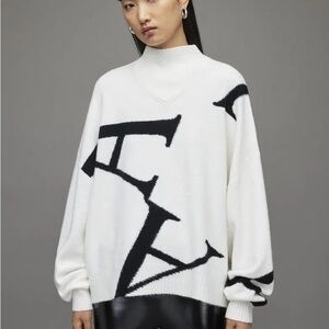 All Saints A Star White and Black Cowl Neck Sweater, Sz L, EUC